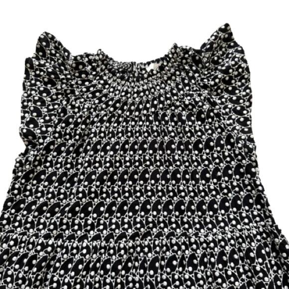 Loft Dress Black White Eyelet Embroidered Smocked Yoke Ruffle Sleeve Size LP NEW - Picture 9 of 14